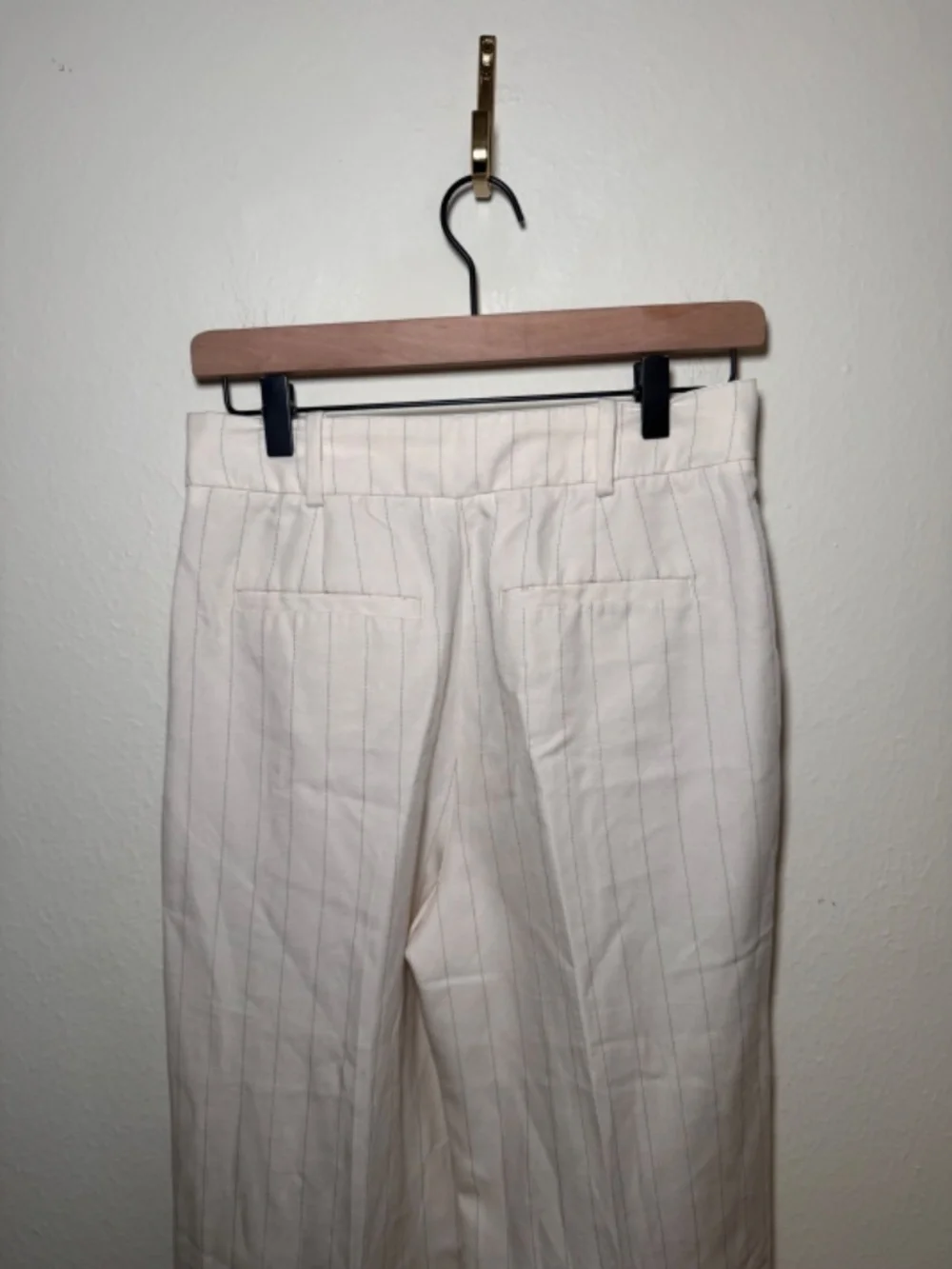 Reiss Pinstripe Wide Leg Pants Women's 4 Ivory High Rise Linen Blend Tailored